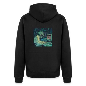 80er Jahre Anime Teen Beruhigender Hochwertiger Modedruck - Unisex Premium Bio Zip Hoodie - Schwarz - Hinten - Nico (187cm)