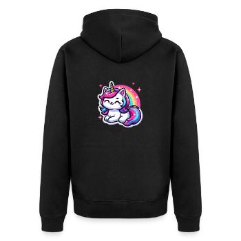 Regenbogen Einhorn Katze - Unisex Premium Bio Zip Hoodie - Schwarz - Hinten - Nico (187cm)