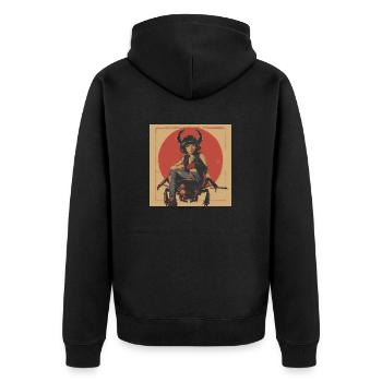 80er Jahre Anime Teen Beruhigender Hochwertiger Modedruck - Unisex Premium Bio Zip Hoodie - Schwarz - Hinten - Nico (187cm)