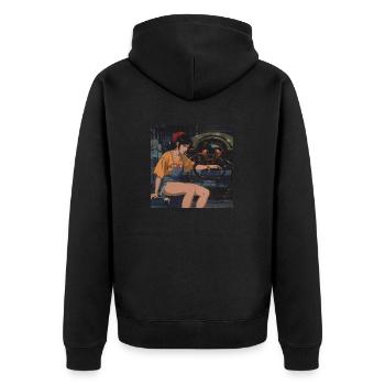 80er Jahre Anime Teen Beruhigender Hochwertiger Modedruck - Unisex Premium Bio Zip Hoodie - Schwarz - Hinten - Nico (187cm)