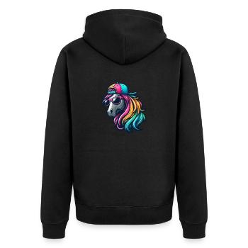 Regenbogen Cooles Pferd - Unisex Premium Bio Zip Hoodie - Schwarz - Hinten - Nico (187cm)