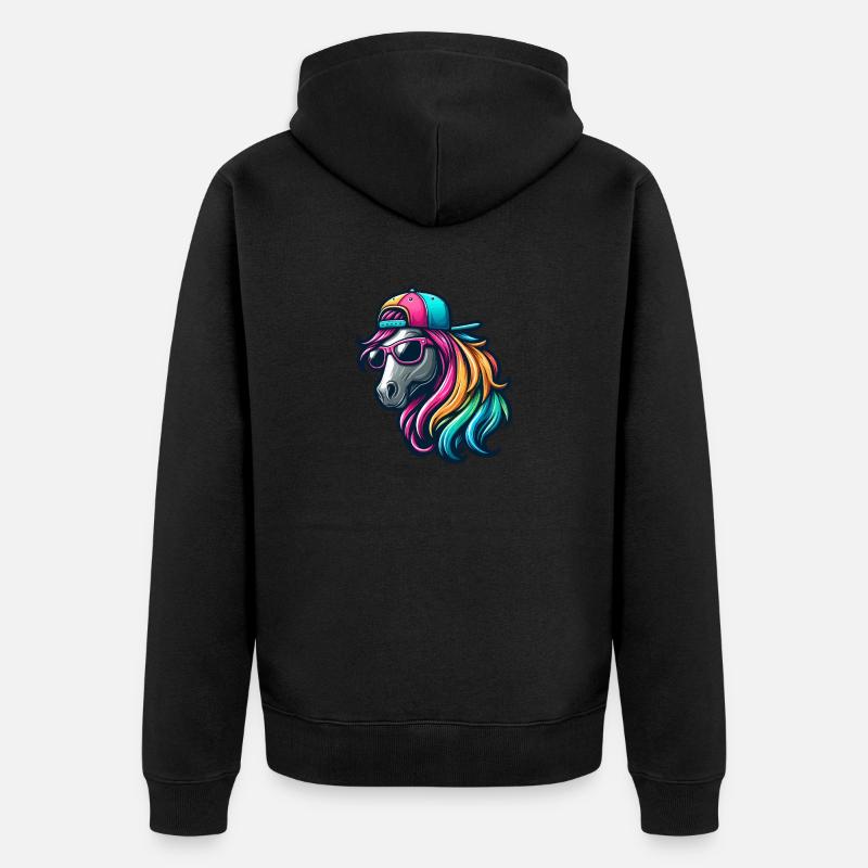Cheval cool arc-en-ciel - Veste à capuche bio Premium Unisexe - noir