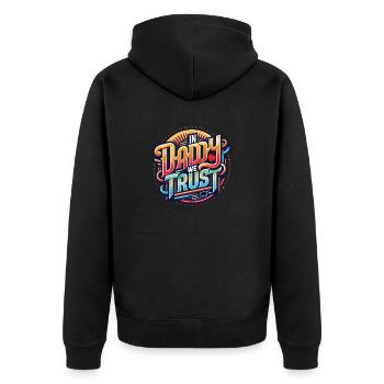 Unserem Papa vertrauen wir - Papa ist der Beste - Unisex Premium Bio Zip Hoodie - Schwarz - Hinten - Nico (187cm)