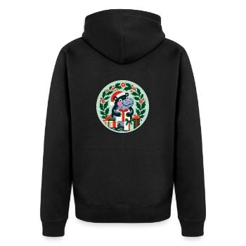 Weihnachts-Nilpferd - Unisex Premium Bio Zip Hoodie - Schwarz - Hinten - Nico (187cm)