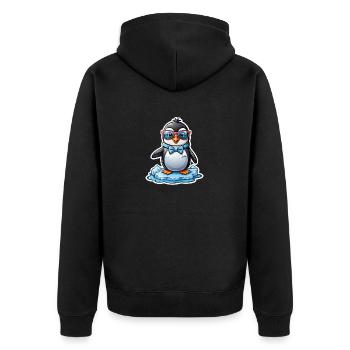 Pinguin mit Brille - Unisex Premium Bio Zip Hoodie - Schwarz - Hinten - Nico (187cm)