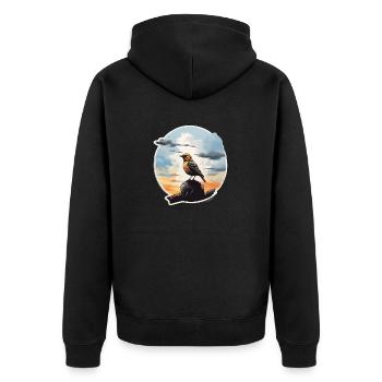 Landschaft Gemälde mit Vogel - Unisex Premium Bio Zip Hoodie - Schwarz - Hinten - Nico (187cm)