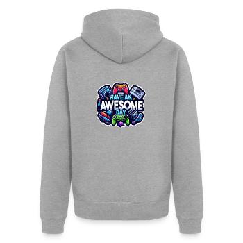 Hab einen tollen Tag - Gaming! - Unisex Premium Bio Zip Hoodie - Grau meliert - Hinten - Nico (187cm)