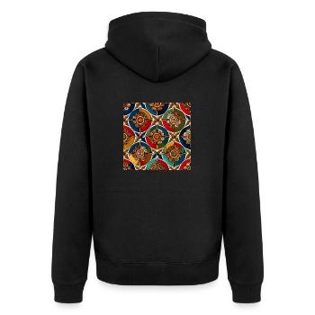 Modernes Ajrakh-Muster - Unisex Premium Bio Zip Hoodie - Schwarz - Hinten - Nico (187cm)