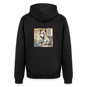 Bull Terrier at the Desk - Ukiyo-e Style - Unisex Premium Organic Zip Hoodie - black - Back - Nico (187cm)