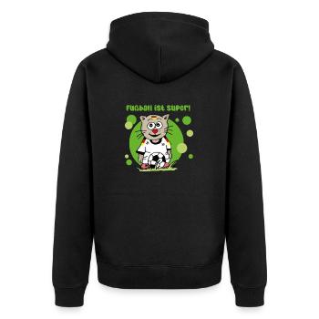 Fußball ist super! - Unisex Premium Bio Zip Hoodie - Schwarz - Hinten - Nico (187cm)