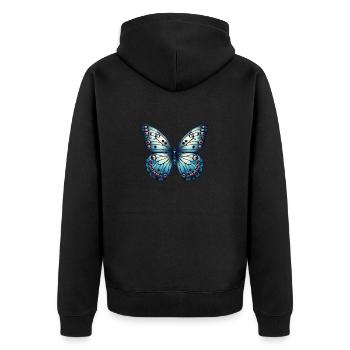 Blauer Schmetterling - Schmetterling - Unisex Premium Bio Zip Hoodie - Schwarz - Hinten - Nico (187cm)