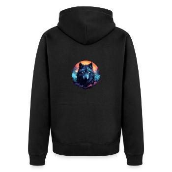 Dunkler Wolf - Unisex Premium Bio Zip Hoodie - Schwarz - Hinten - Nico (187cm)