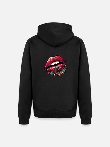 Lips - Flower Art - Unisex Premium Organic Zip Hoodie - black
