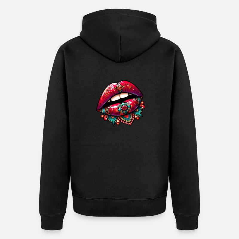 Lèvres - Fleur Art - Veste à capuche bio Premium Unisexe - noir