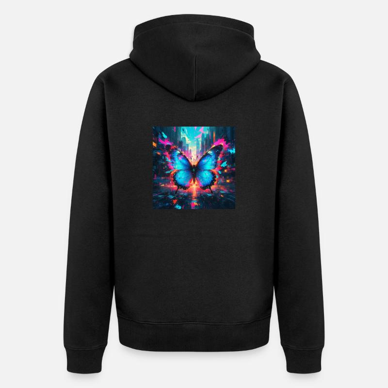 Neon Blauer Morphofalter Schmetterling - Unisex Premium Bio Zip Hoodie - Schwarz