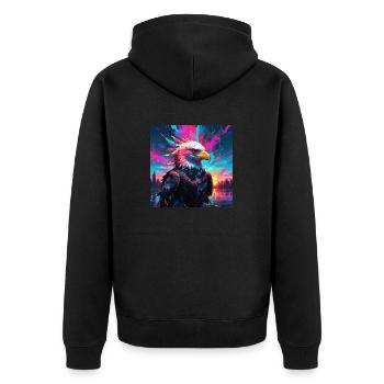 Neon Adler - Unisex Premium Bio Zip Hoodie - Schwarz - Hinten - Nico (187cm)