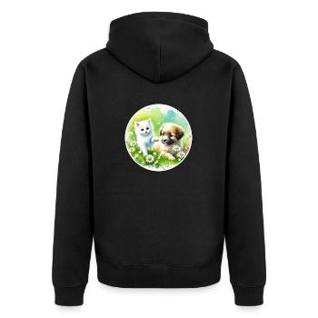 Dog and cat in harmony - Unisex Premium Organic Zip Hoodie - black - Back - Nico (187cm)