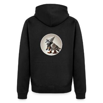 Taube mit Fernglas - Unisex Premium Bio Zip Hoodie - Schwarz - Hinten - Nico (187cm)