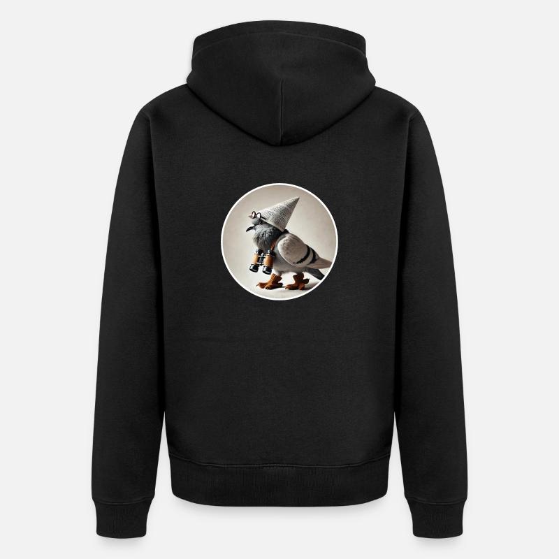 Taube mit Fernglas - Unisex Premium Bio Zip Hoodie - Schwarz