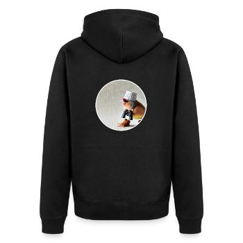 Distelfink mit Fernglas - Unisex Premium Bio Zip Hoodie - Schwarz - Hinten - Nico (187cm)