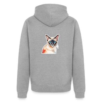 Siamkatze Wasserfarben - Unisex Premium Bio Zip Hoodie - Grau meliert - Hinten - Nico (187cm)