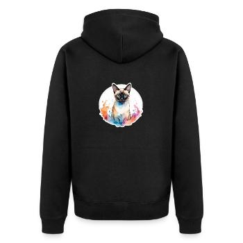 Siamkatze Wasserfarben - Unisex Premium Bio Zip Hoodie - Schwarz - Hinten - Nico (187cm)