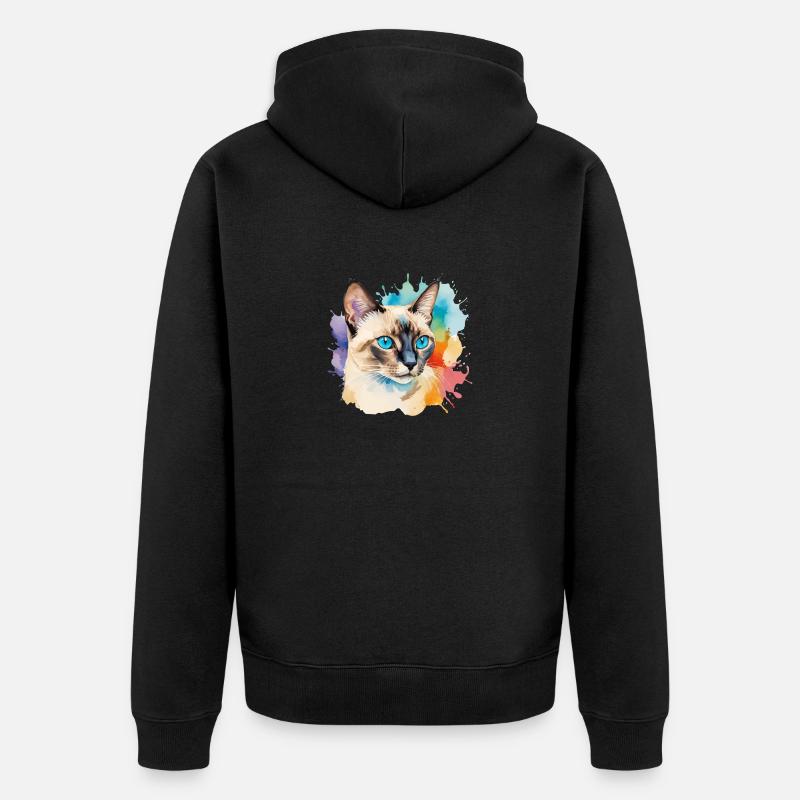 Chat siamois Aquarelles - Veste à capuche bio Premium Unisexe - noir