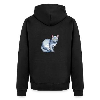 Chat bleu russe Aquarelle - Veste à capuche bio Premium Unisexe - noir - Dos - Nico (187cm)