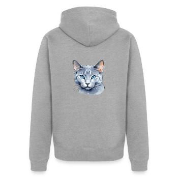 Chat bleu russe Aquarelle - Veste à capuche bio Premium Unisexe - gris chiné - Dos - Nico (187cm)