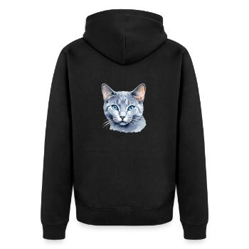 Chat bleu russe Aquarelle - Veste à capuche bio Premium Unisexe - noir - Dos - Nico (187cm)