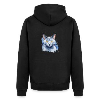 Chat bleu russe Aquarelle - Veste à capuche bio Premium Unisexe - noir - Dos - Nico (187cm)