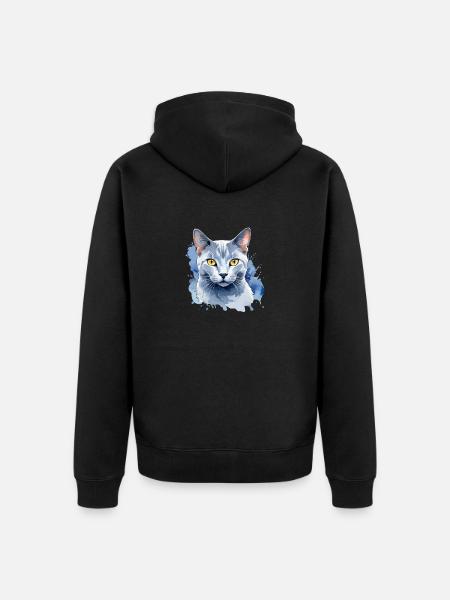 Russisch Blau Katze Wasserfarben - Premium økologisk unisex-hættejakke - sort