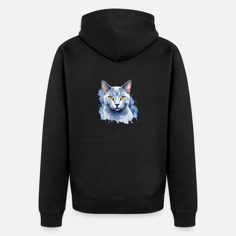 Chat bleu russe Aquarelle - Veste à capuche bio Premium Unisexe - noir