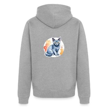 Chat bleu russe Aquarelle - Veste à capuche bio Premium Unisexe - gris chiné - Dos - Nico (187cm)