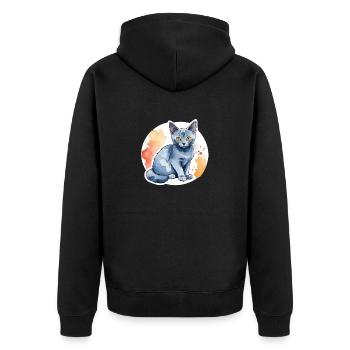 Chat bleu russe Aquarelle - Veste à capuche bio Premium Unisexe - noir - Dos - Nico (187cm)