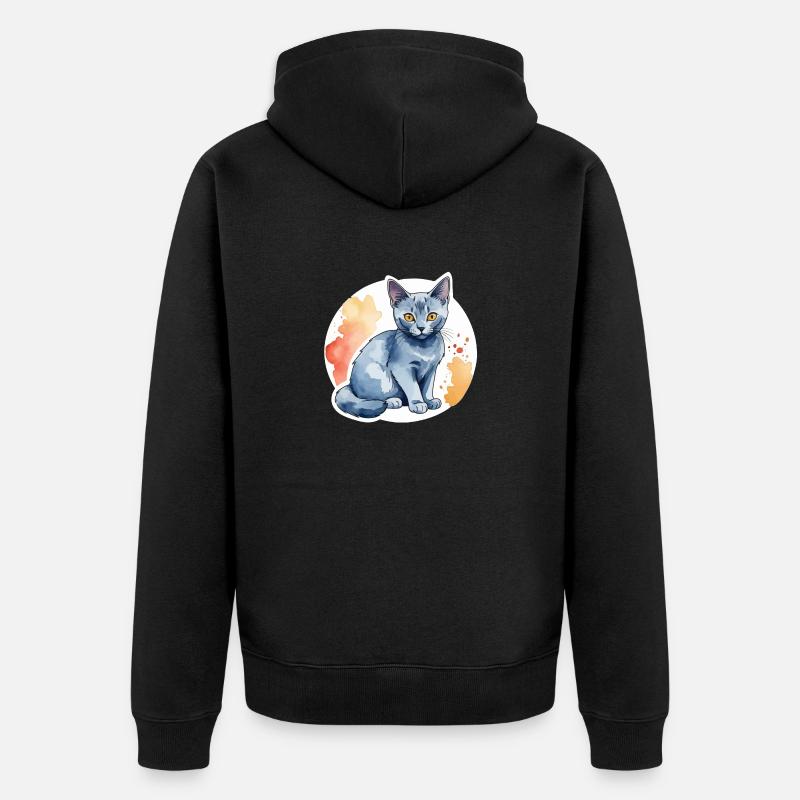 Chat bleu russe Aquarelle - Veste à capuche bio Premium Unisexe - noir