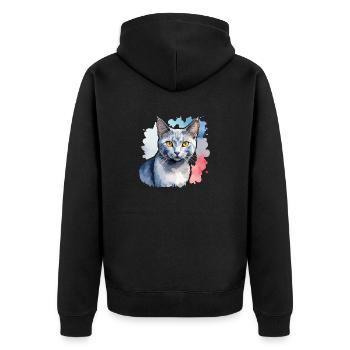 Chat bleu russe Aquarelle - Veste à capuche bio Premium Unisexe - noir - Dos - Nico (187cm)