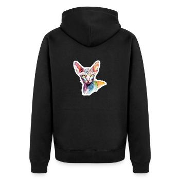 Sphynx Katze Wasserfarben - Unisex Premium Bio Zip Hoodie - Schwarz - Hinten - Nico (187cm)
