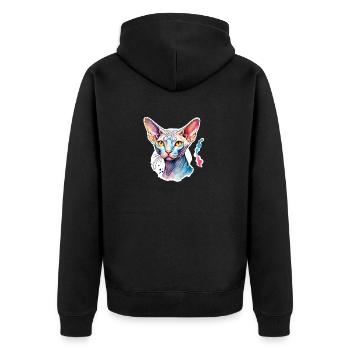 Sphynx Katze Wasserfarben - Unisex Premium Bio Zip Hoodie - Schwarz - Hinten - Nico (187cm)