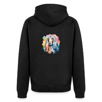 Lévrier afghan aquarelle - Veste à capuche bio Premium Unisexe - noir - Dos - Nico (187cm)