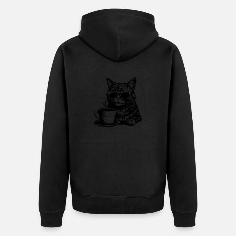 Katze Kaffee - Unisex Premium Bio Zip Hoodie - Schwarz
