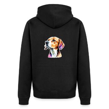 Beagle Wasserfarben - Unisex Premium Bio Zip Hoodie - Schwarz - Hinten - Nico (187cm)
