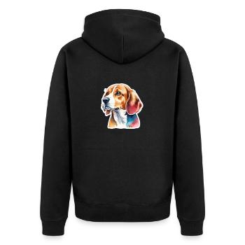 Beagle Wasserfarben - Unisex Premium Bio Zip Hoodie - Schwarz - Hinten - Nico (187cm)