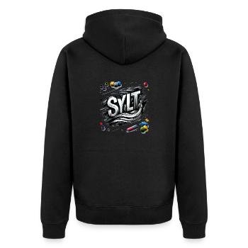 Sylt - Nordsee - Deutschland - Kampen - Insel - Unisex Premium Bio Zip Hoodie - Schwarz - Hinten - Nico (187cm)