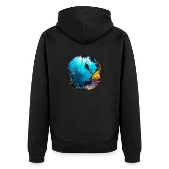 Tauchen in farbenfrohen Korallenriffen - Unisex Premium Bio Zip Hoodie - Schwarz - Hinten - Nico (187cm)