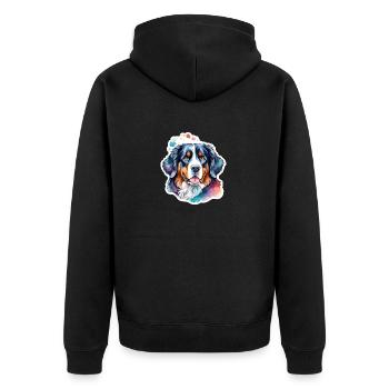 Berner Sennenhund Wasserfarben - Unisex Premium Bio Zip Hoodie - Schwarz - Hinten - Nico (187cm)