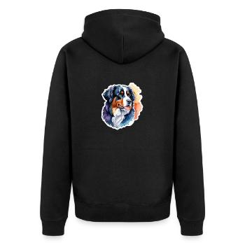 Berner Sennenhund Wasserfarben - Unisex Premium Bio Zip Hoodie - Schwarz - Hinten - Nico (187cm)