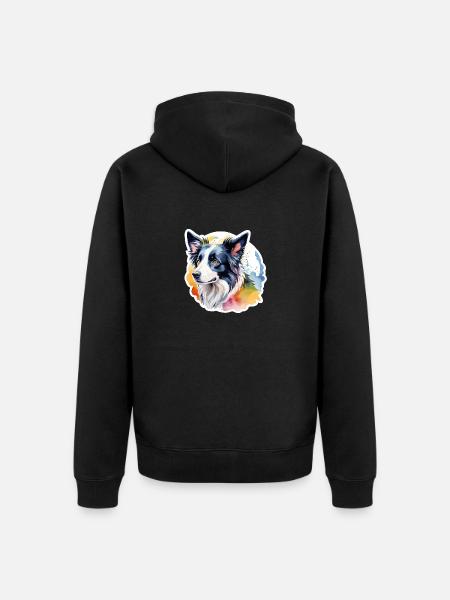 Border Collie Aquarelles - Veste à capuche bio Premium Unisexe - noir