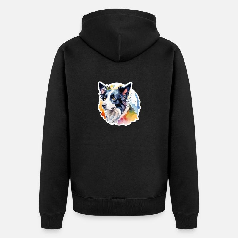 Border Collie Aquarelles - Veste à capuche bio Premium Unisexe - noir