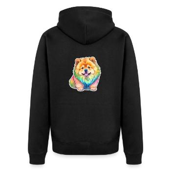 Chow Chow Wasserfarben - Unisex Premium Bio Zip Hoodie - Schwarz - Hinten - Nico (187cm)